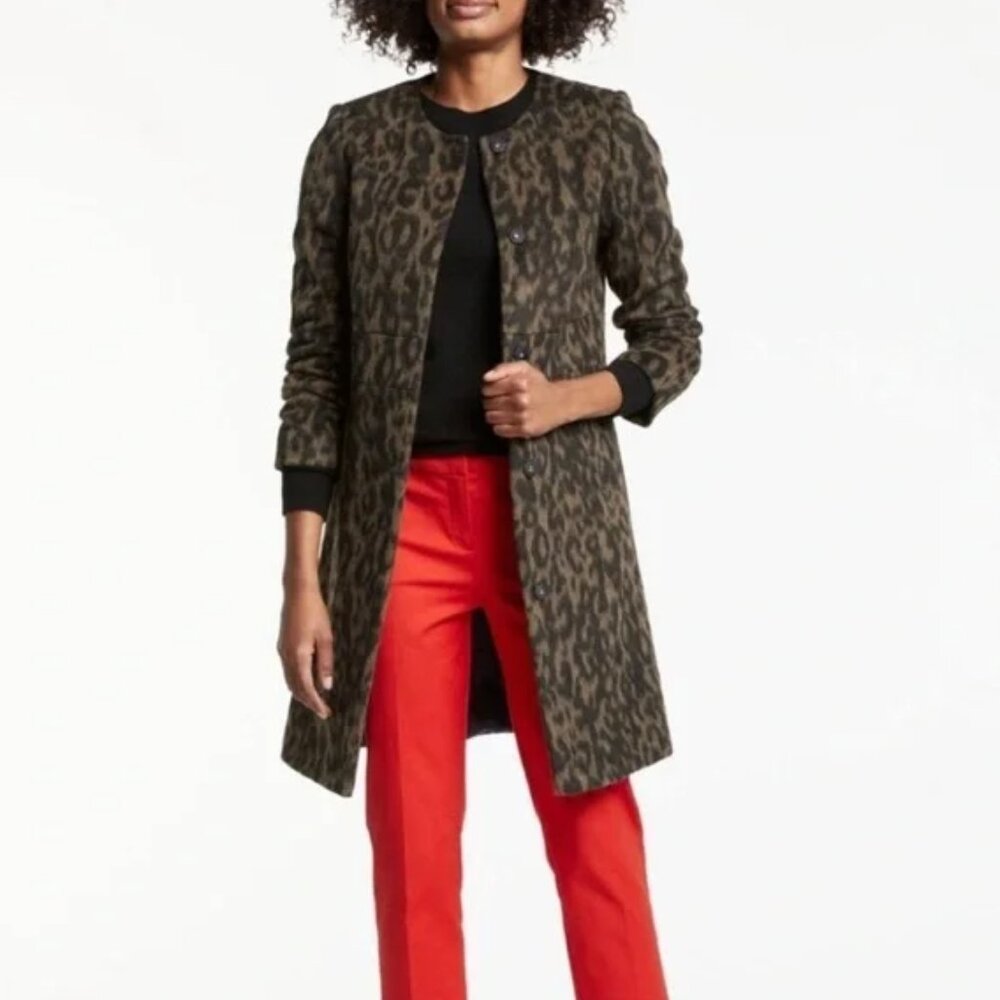 129 Boden Imelda Leopard Print Mohair Wool Blend Coat NWOT Size 18